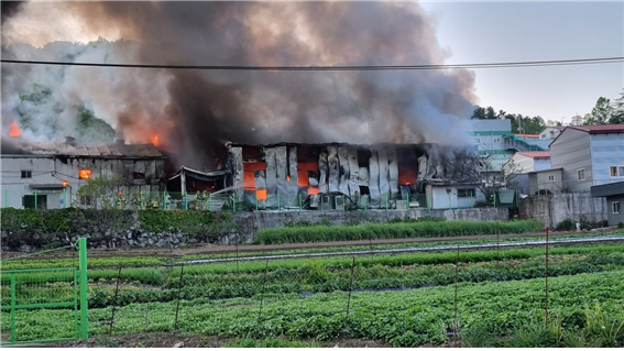 옥천군 군북면 증약리 한 식품공장에서 화재가 발생, 2시간여 만에 진압됐다.